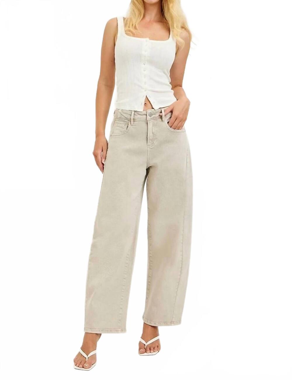 NEW RISEN camille crop barrel jeans in almond